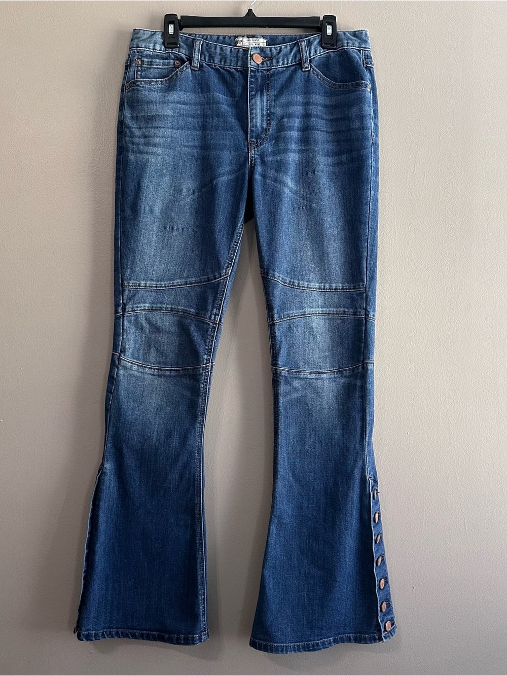 Free People Skylar Button Cuff Moto Flare Jeans Womens 30 Boho Hippie Festival
